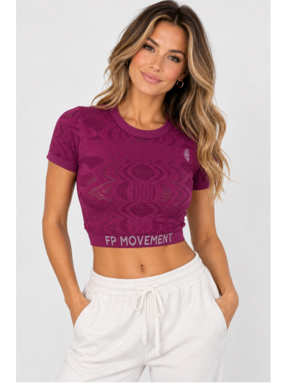 FP Movement Seamless Open Back Crop Top Purple Short Sleeve Activewear Yoga M